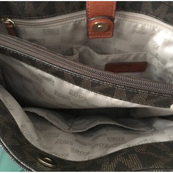 Michael Kors Brown Logo Print Large Hamilton Tote Satchel Handbag - Picture 7 of 14